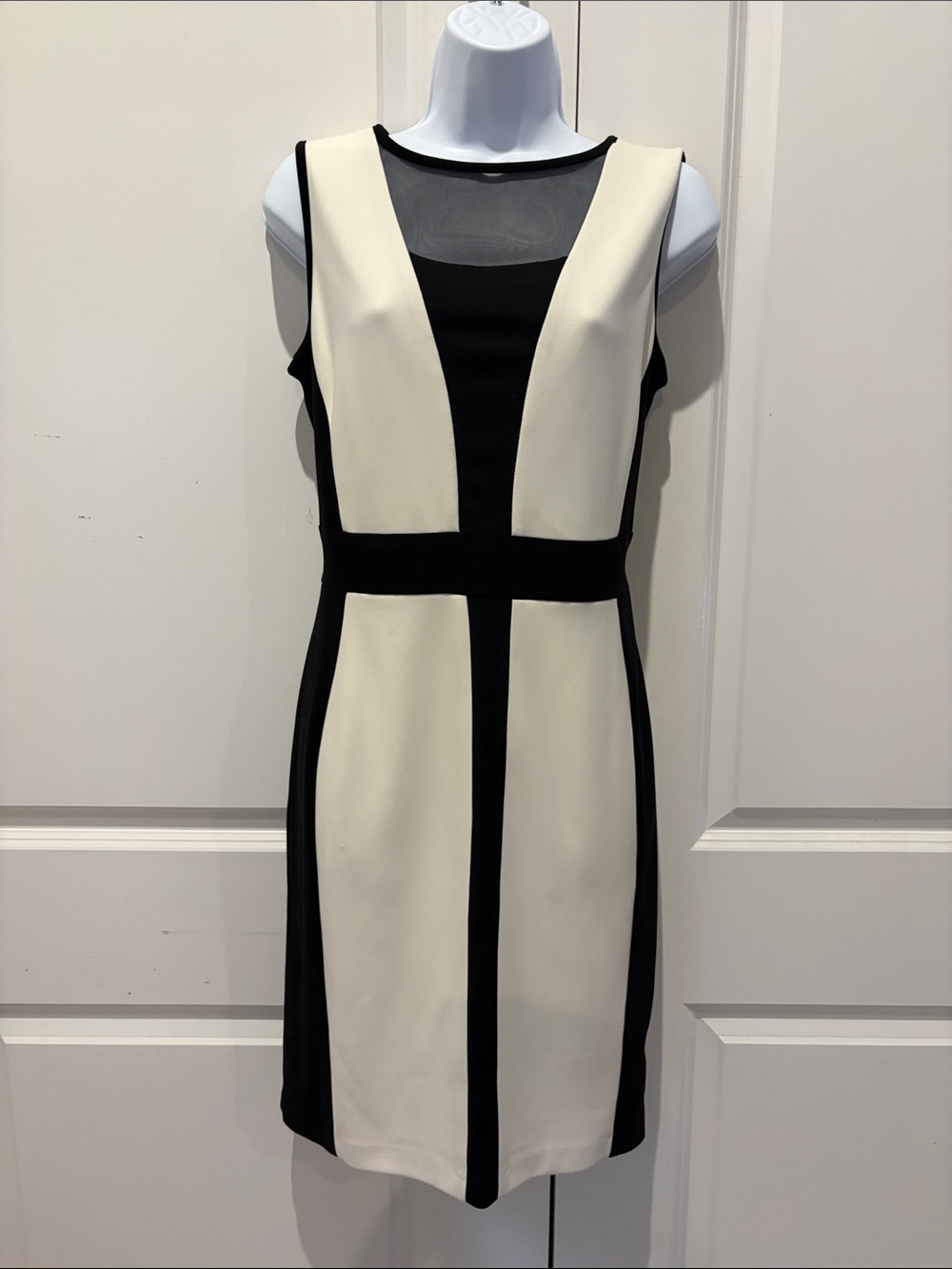 Joseph Ribkoff Black and Cream Sleeveless Colorblock Midi Dress